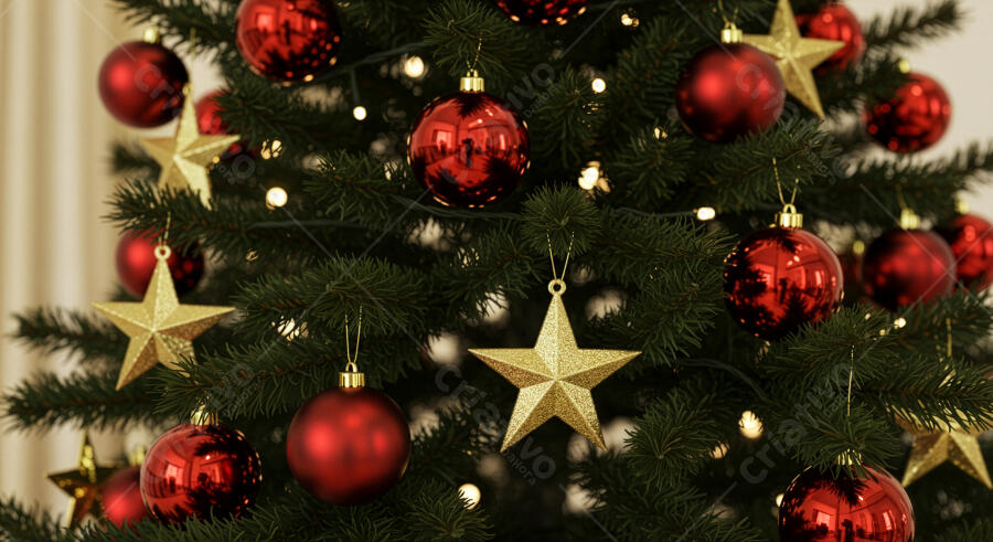 árvore de natal decorada vermelho e dourado