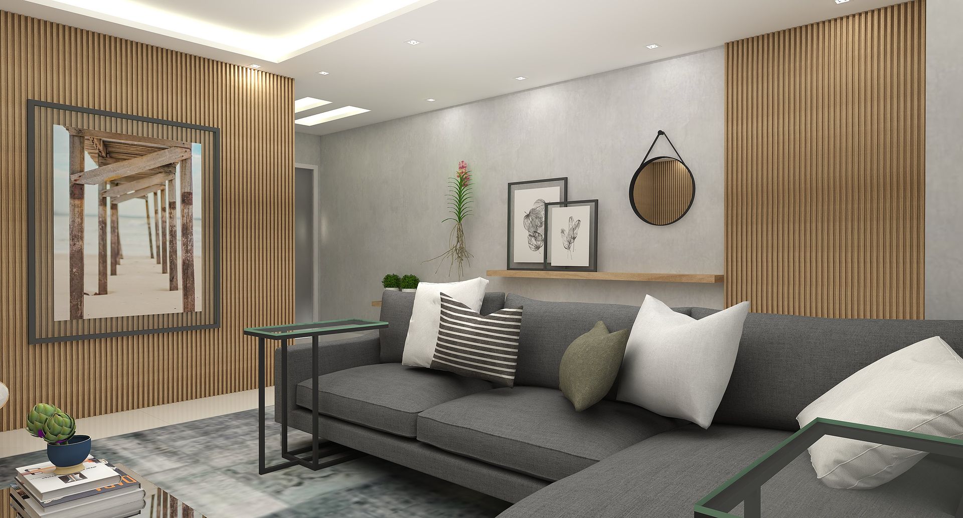 decoração com sofá cinza