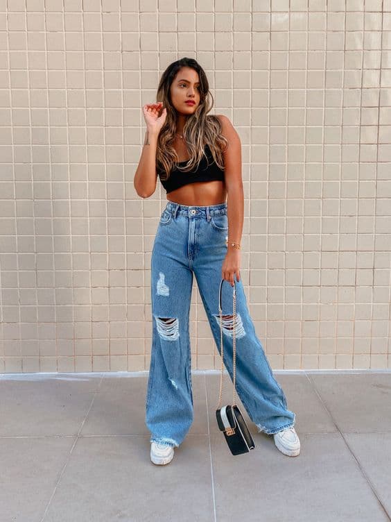 inspiração looks calça jeans wide leg para o dia a dia