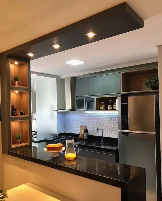ideias de meia parede cozinha americana decorada