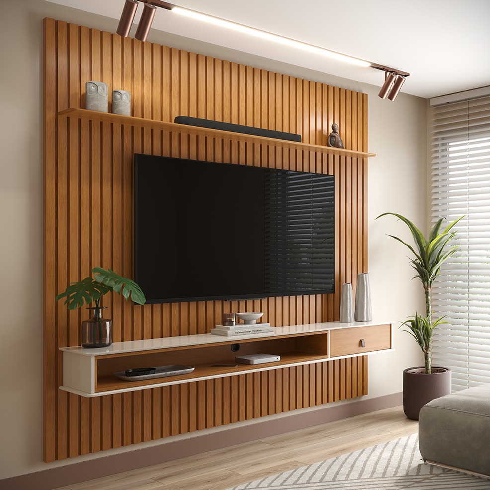 parede com painel ripado