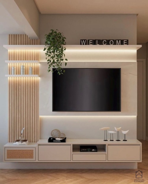 ideias de decoração com painel ripado para sala