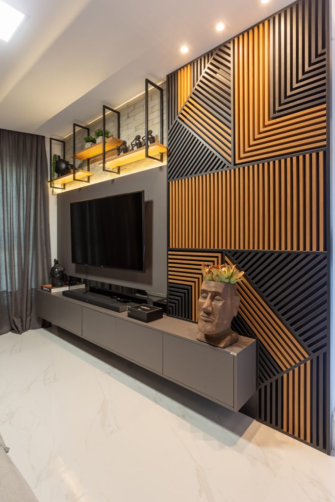 parede com painel ripado