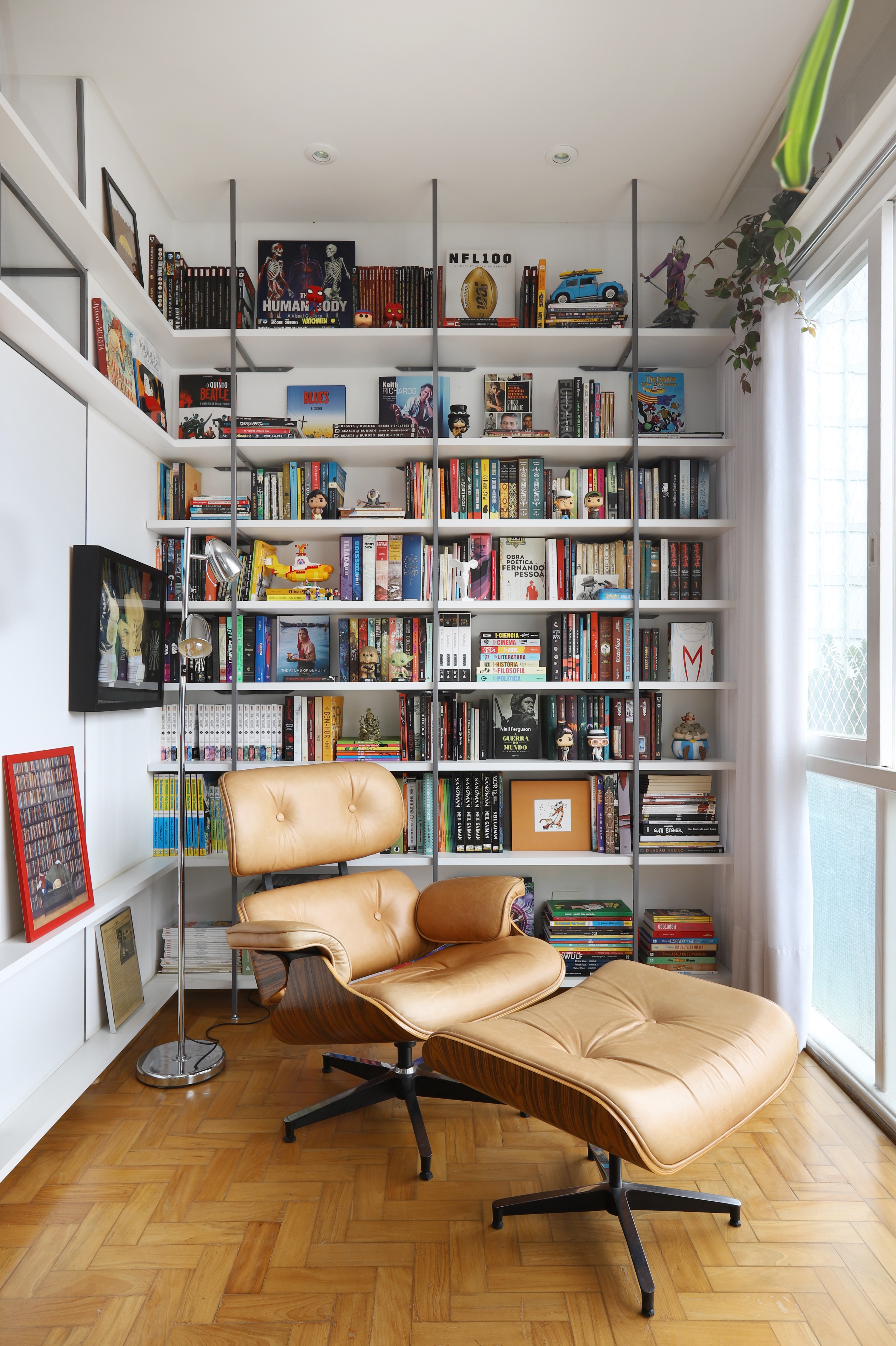 prateleira de livros