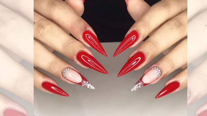 inspiração unhas de gel stiletto decoradas