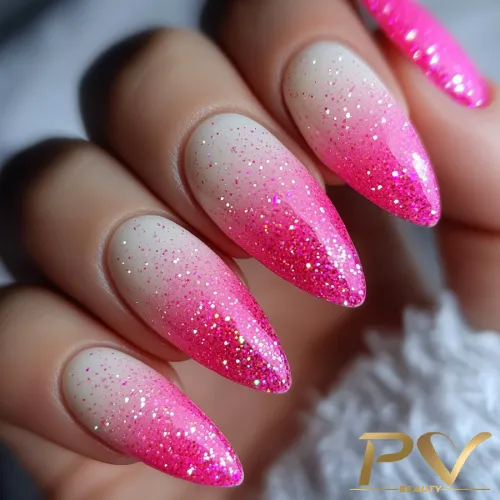 inspiração unha stiletto rosa glitter